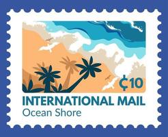 correo internacional, costa oceánica, matasellos con mar vector