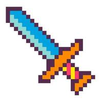 Pixelated sword with sharp blade, 8 bit game icon vector