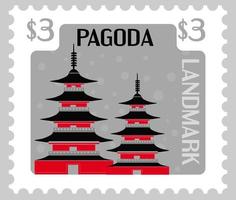 Pagoda postal mark or card with landmark vector