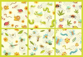 Pattern decoration with insect, wildlife plant set vector