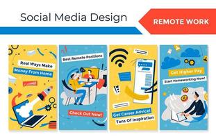 Social media web story page set with remote work vector