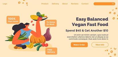 Easy balanced vegan fast food, order online web vector