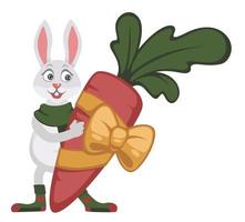 Rabbit with carrot in ribbon bow, xmas holidays vector