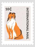 correo internacional, perro border collie en marca vector