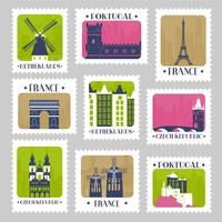 Postmark set design with europe country landmark vector
