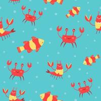 Crab and clown fish, aquarium seamless pattern vector