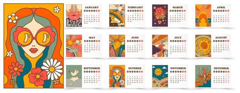 Stylish calendar with unique prints cartoon design