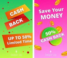 Cash back, save your money, limited time offer vector