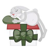 Rabbit character sleeping on big xmas present vector