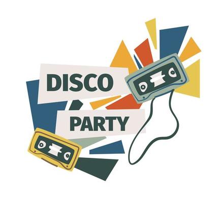 Disco party, retro cassettes, old school style