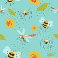 Insects characters, mosquito and bee patterns vector