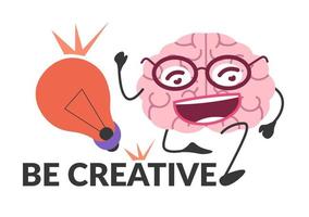 Be creative brain with innovative idea light bulb