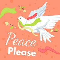 Peace please, dove carrying ribbons and branch vector