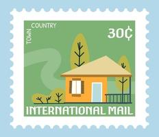 International mail, postmark with architecture vector