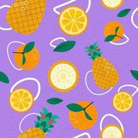 Oranges and pineapples, fruits seamless pattern vector