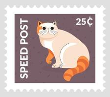 Speed post, feline animal cat on postmark vector