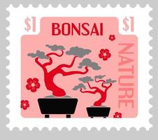 Bonsai, Japanese nature and culture postmarks vector