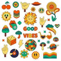 Hippie stickers and emoticons, good vibes only vector