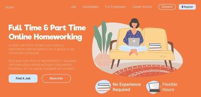 Full time and part online homeworking website vector