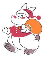 Rabbit wearing Santa Claus hat carrying presents vector