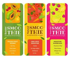 Smoothie labels for packages, organic products vector