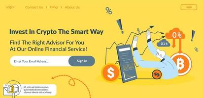 Invest in crypto smart way, right advisor web vector