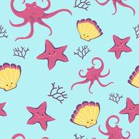 acuario con estampado sonriente de estrellas de mar y conchas vector