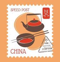 Speed post, China culture, tea ceremony postmark vector