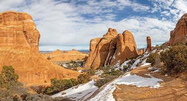 Panoramic picture of natural and geological wonders of Arches national park in Utah photo