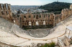 ancient theater on the background of Athens Greece photo