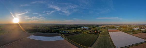 Drone image of golf course near Frankfurt in Germany with skyline in background photo