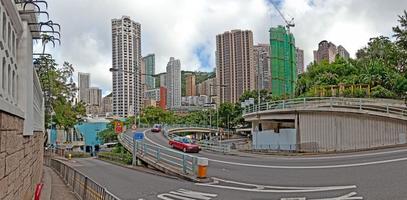 View of a street intersection without traffic in downtown Hong Kong photo