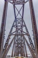 Close up picture of the impressive steel frame structure of the Big Four bridge in Louisville during daytime photo