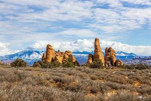 View on Mount Waas in Utah from Arches National Park in winter photo