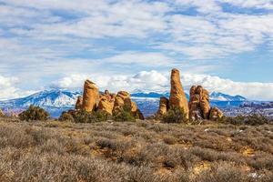 View on Mount Waas in Utah from Arches National Park in winter photo