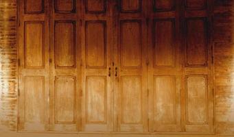 Closeup and crop wooden door of  ancient house photo