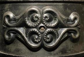 fragment of old metal candlestick macro closeup photo