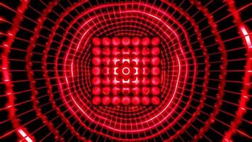 cubo rojo en túnel de ciencia ficción, vj loop estilo neón retro. material de archivo 4k de alta calidad video