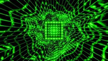 green cube in sci fi tunnel, vj loop retro neon style. High quality 4k footage video