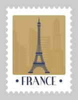 torre eiffel en francia, postal o matasellos vector