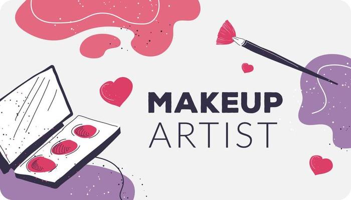 Makeup artist, palette with colors and brushes