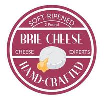 queso brie madurado suave hecho a mano, emblema vector