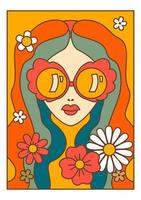 retrato de mujer con gafas de sol mujer con flores vector