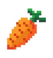 Pixelated carrot vegetable with leaf, 8 bit icon vector