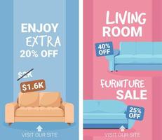 Living room furniture sale, visit our store ads vector