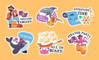 Sticker design set with pirates party elements vector