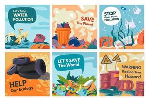 Save planet concept at social media web post set vector