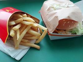 KYIV, UKRAINE - JANUARY 15, 2023 Food from McDonald's Big Mac with potatoes photo