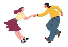 Dancing couple, sportive pair making performance vector