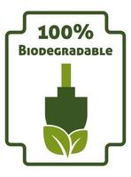 producto biodegradable, etiqueta del paquete o emblema vector